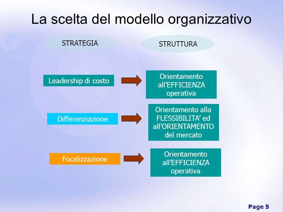 La scelta del modello organizzativo