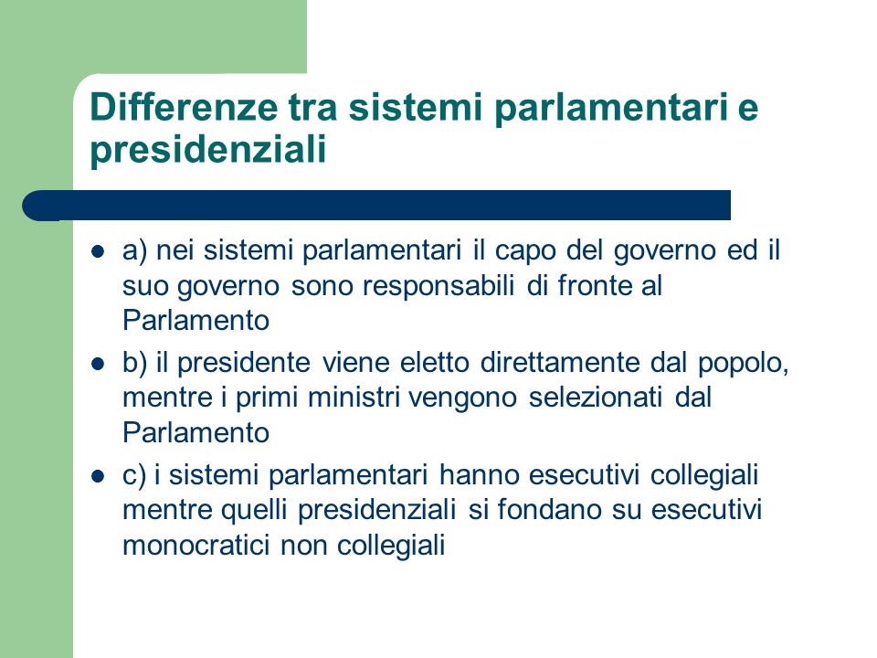 Differenze tra sistemi parlamentari e presidenziali