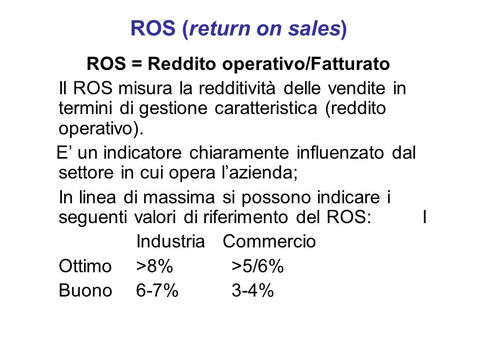 ROS = Reddito operativo/Fatturato