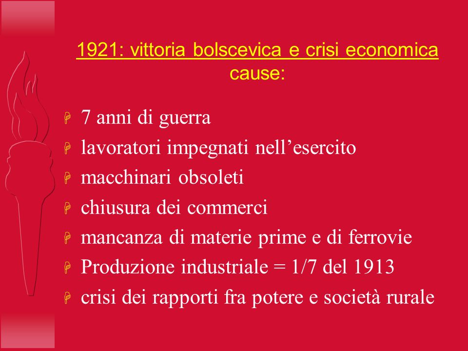 1921: vittoria bolscevica e crisi economica cause: