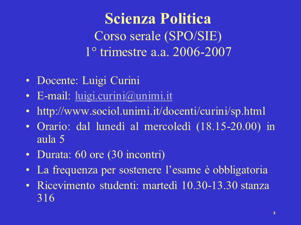 Scienza Politica Corso serale (SPO/SIE) 1° trimestre a.a