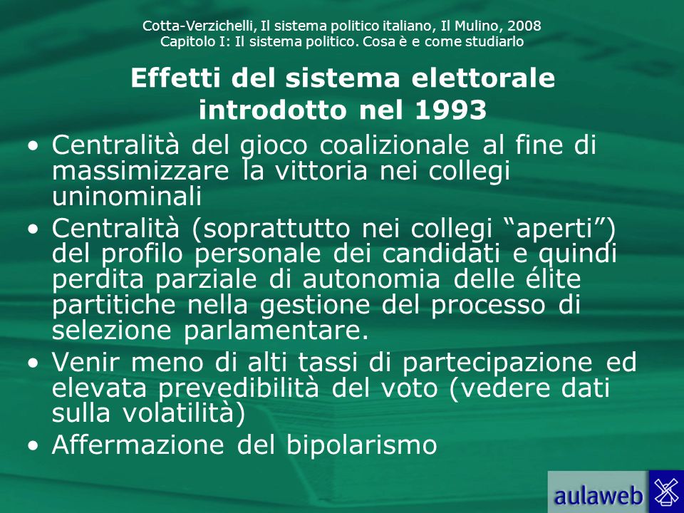 Effetti del sistema elettorale introdotto nel 1993