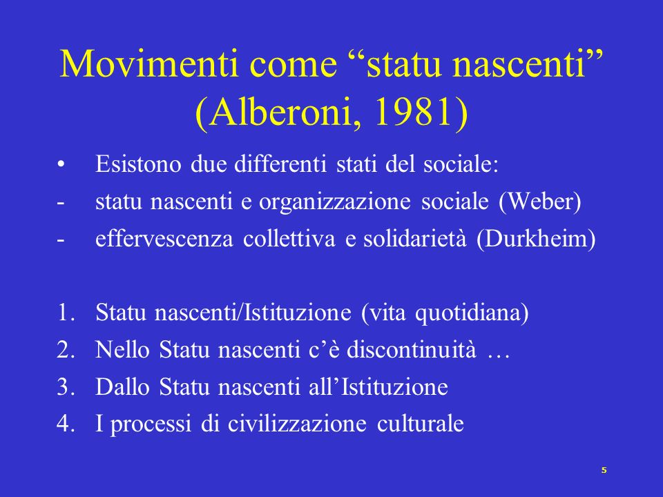 Movimenti come statu nascenti (Alberoni, 1981)