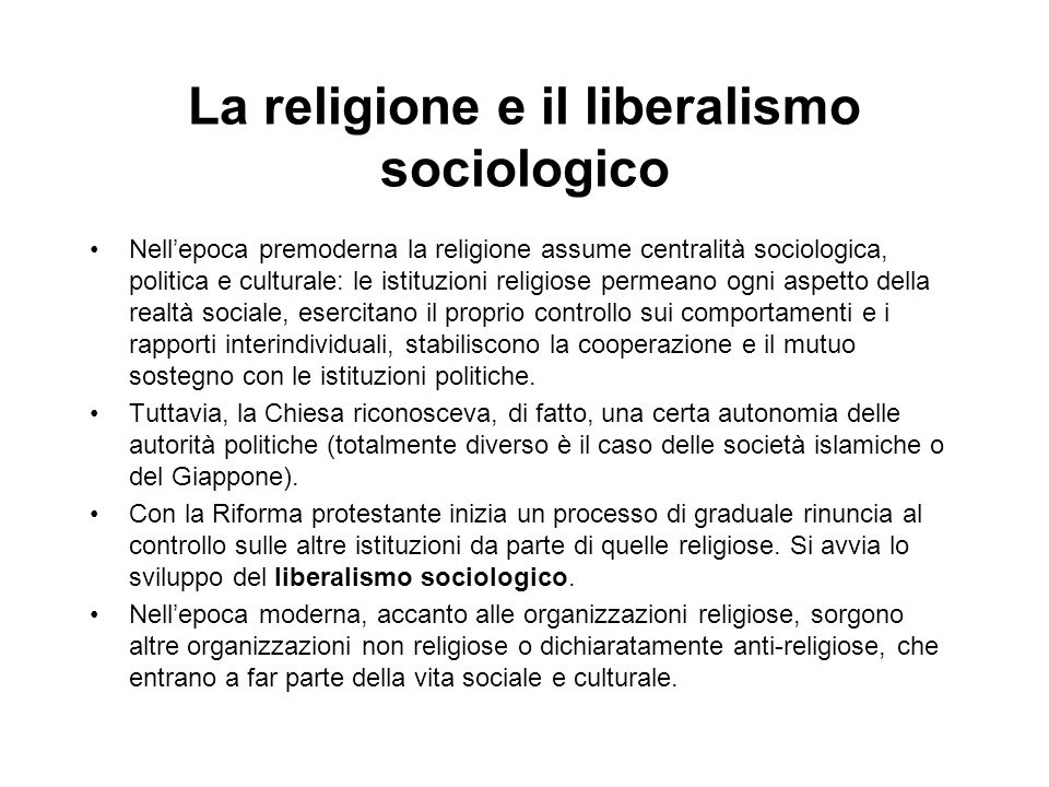 La religione e il liberalismo sociologico