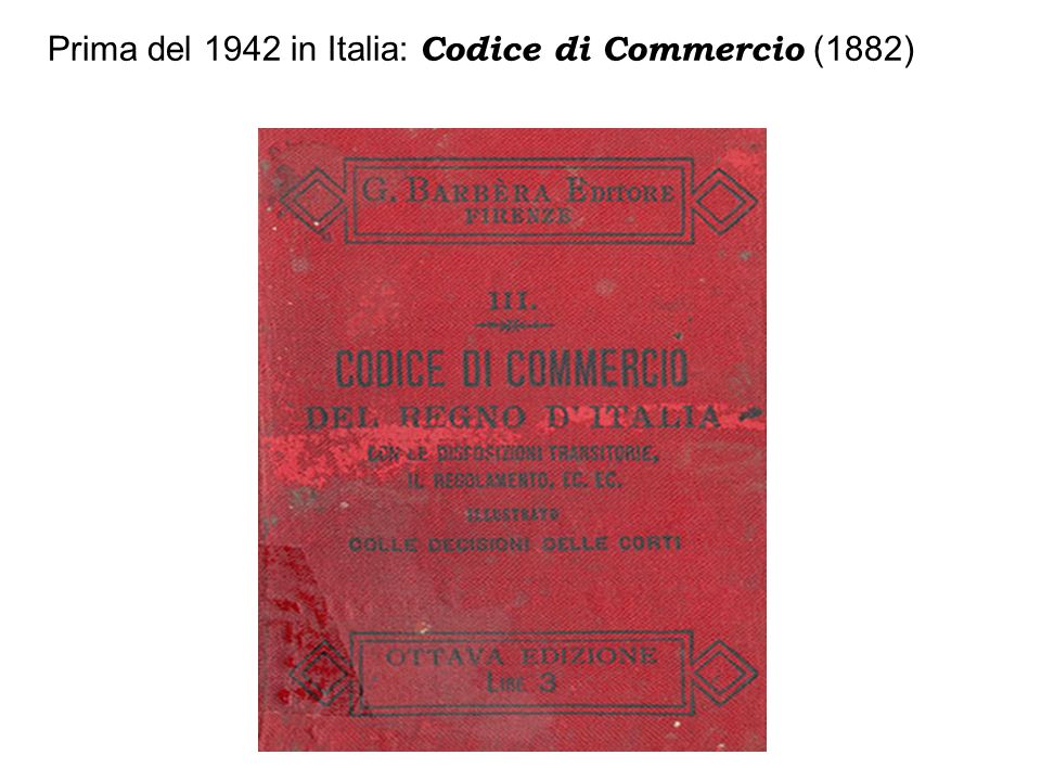 Prima del 1942 in Italia: Codice di Commercio (1882)