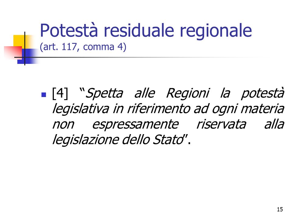Potestà residuale regionale (art. 117, comma 4)