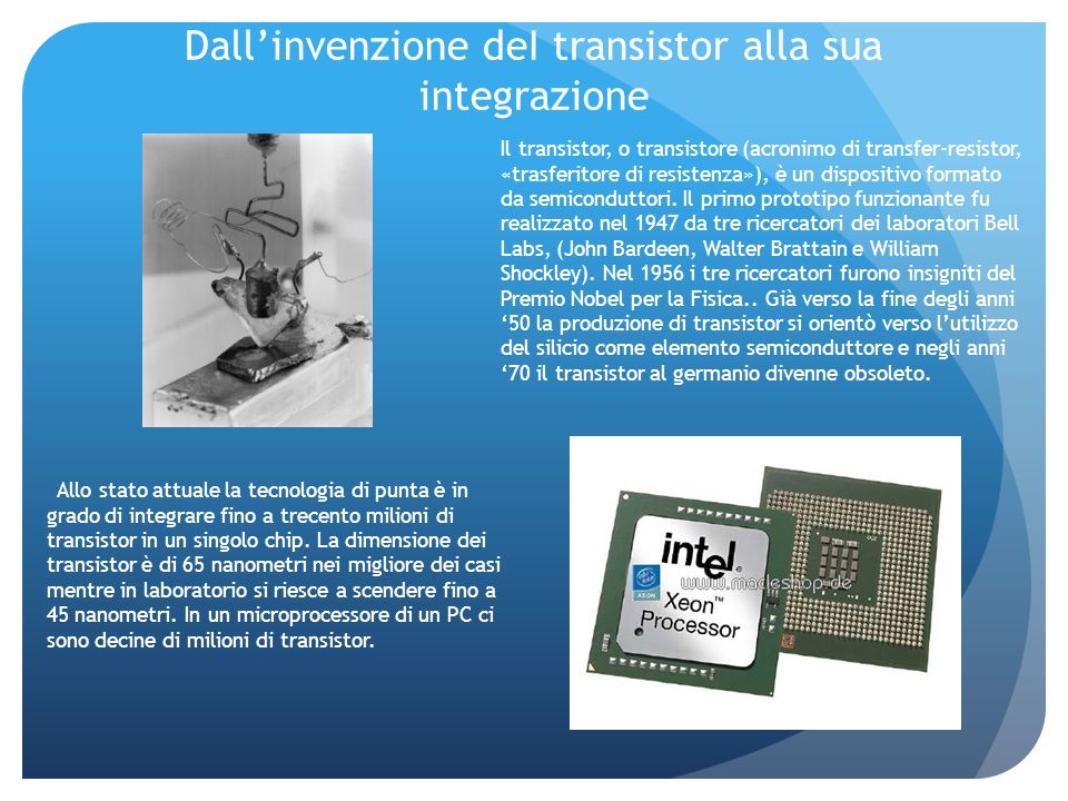 Dall’invenzione deI transistor alla sua integrazione