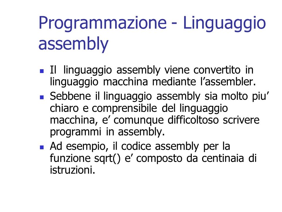 Programmazione - Linguaggio assembly