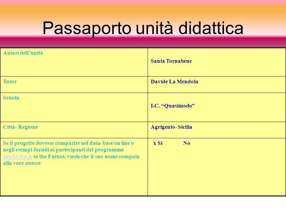 Passaporto unità didattica