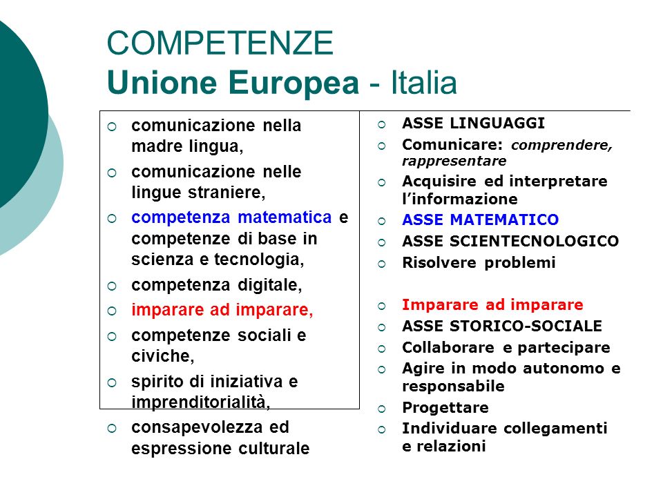 COMPETENZE Unione Europea - Italia