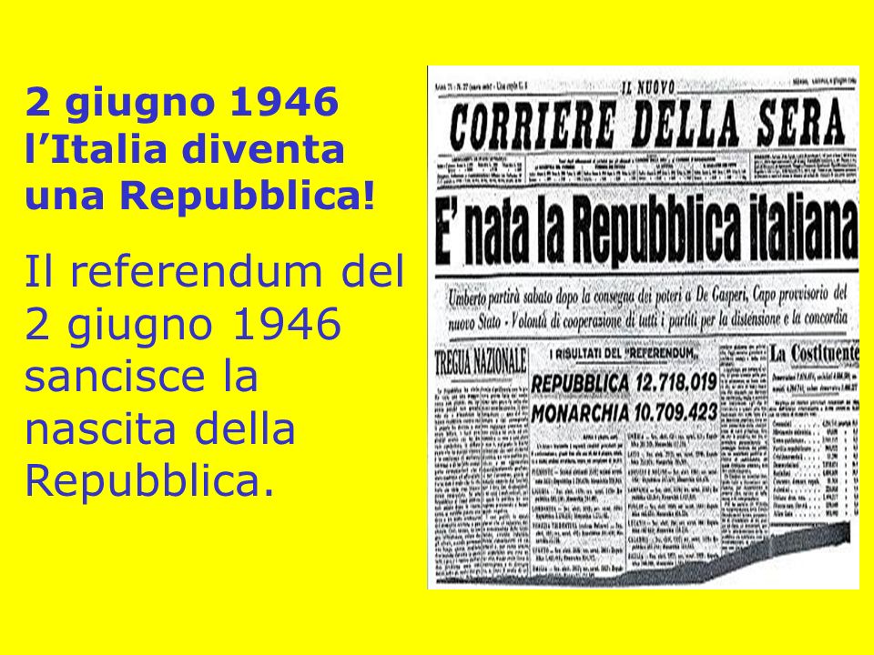 Il referendum del 2 giugno 1946 sancisce la nascita della Repubblica.