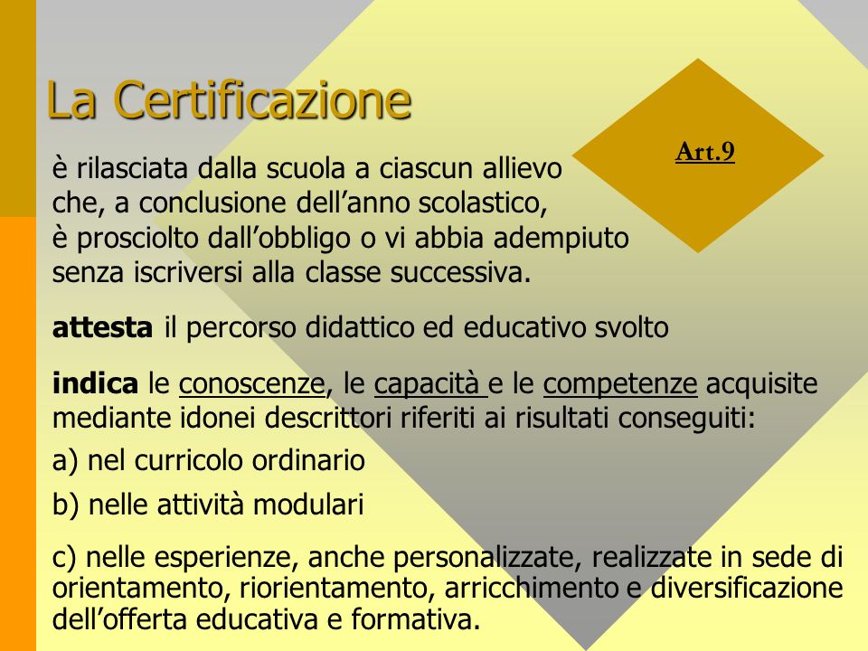 La Certificazione Art.9.