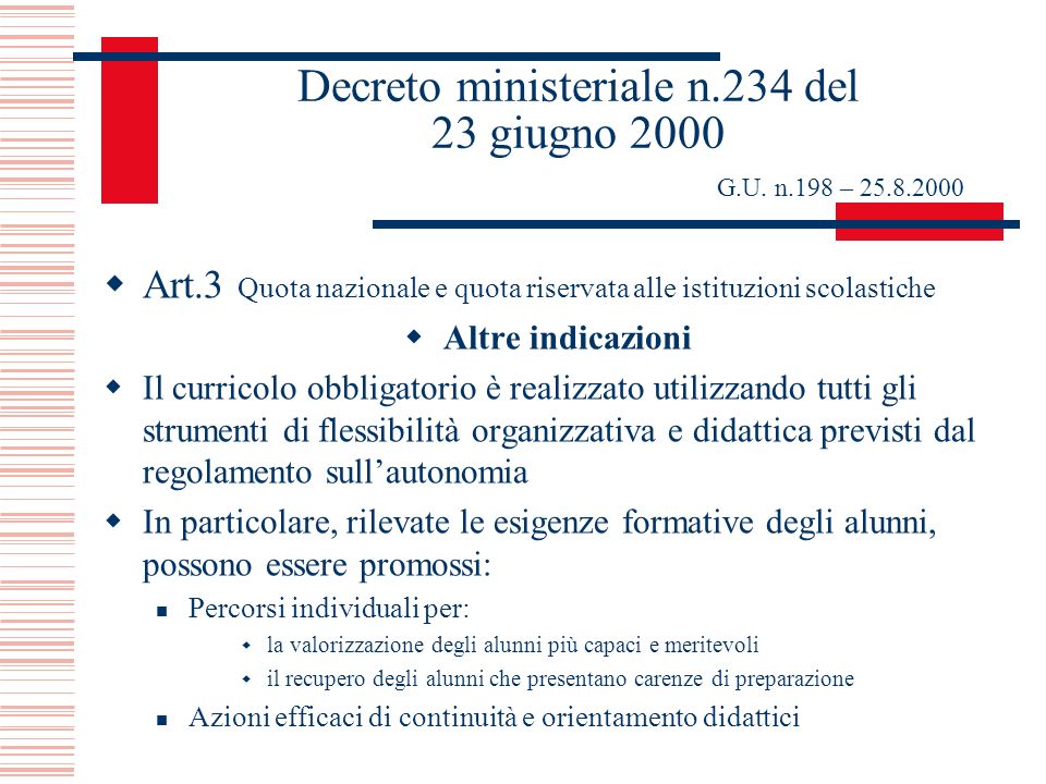 Decreto ministeriale n.234 del 23 giugno 2000 G.U. n.198 –
