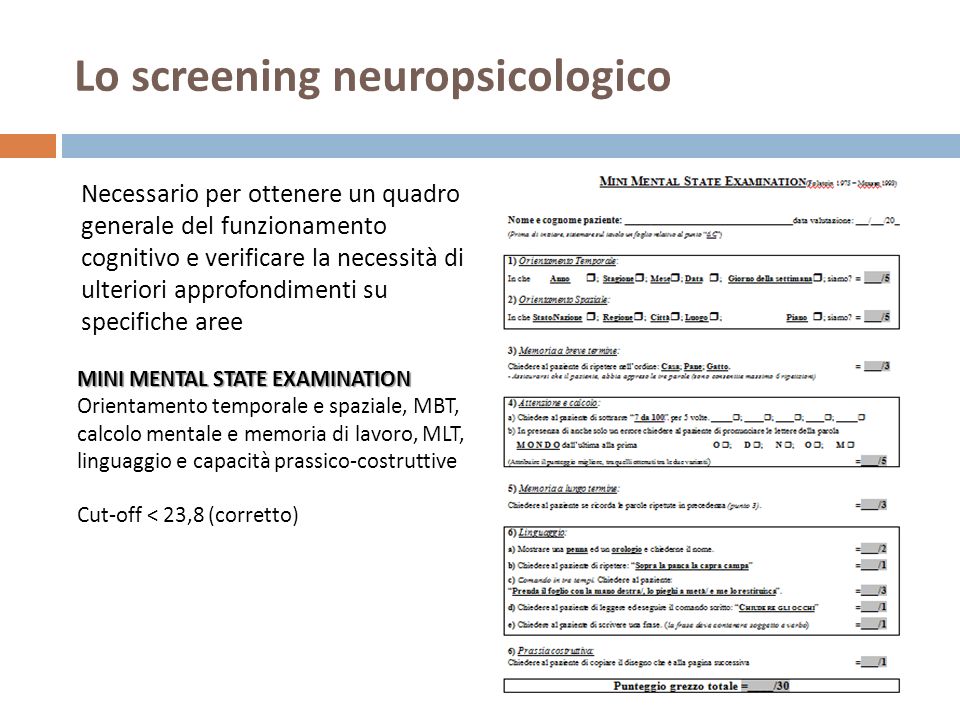 Lo screening neuropsicologico