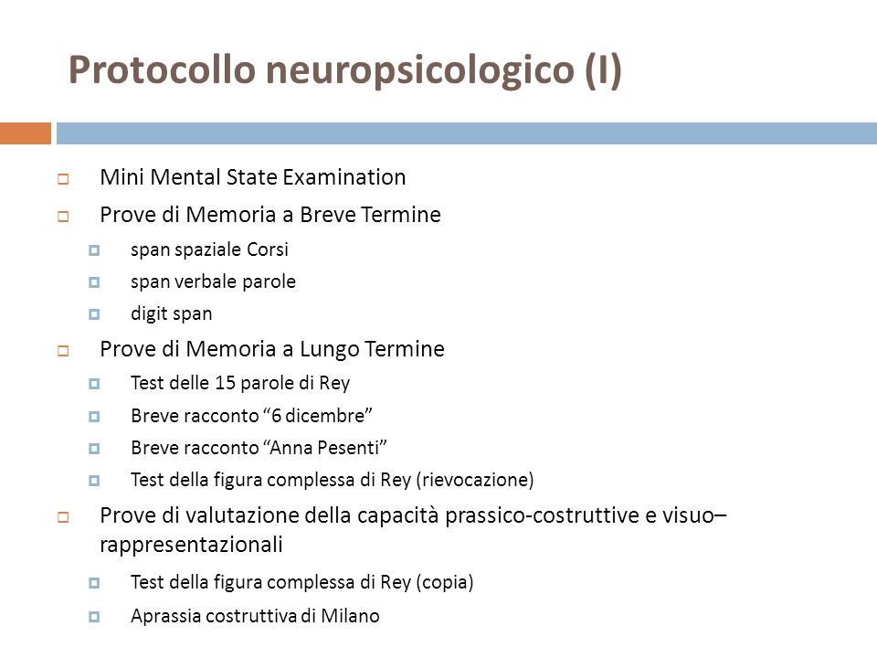 Protocollo neuropsicologico (I)