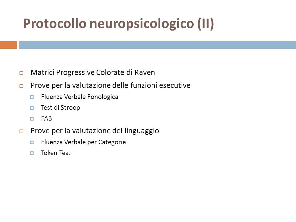 Protocollo neuropsicologico (II)