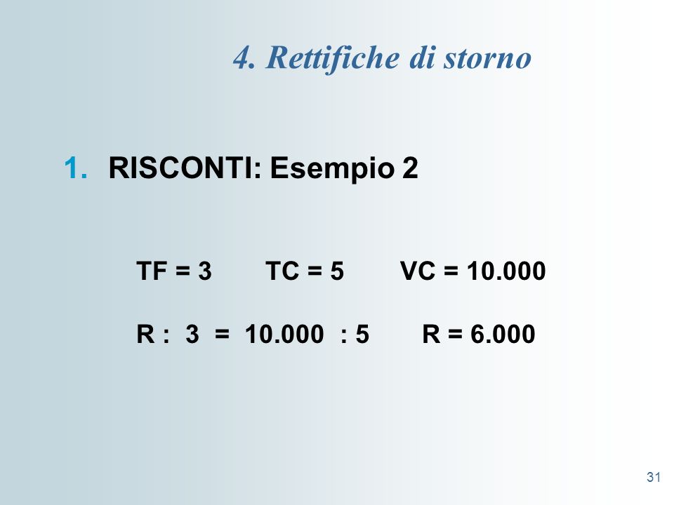 4. Rettifiche di storno RISCONTI: Esempio 2 TF = 3 TC = 5 VC =