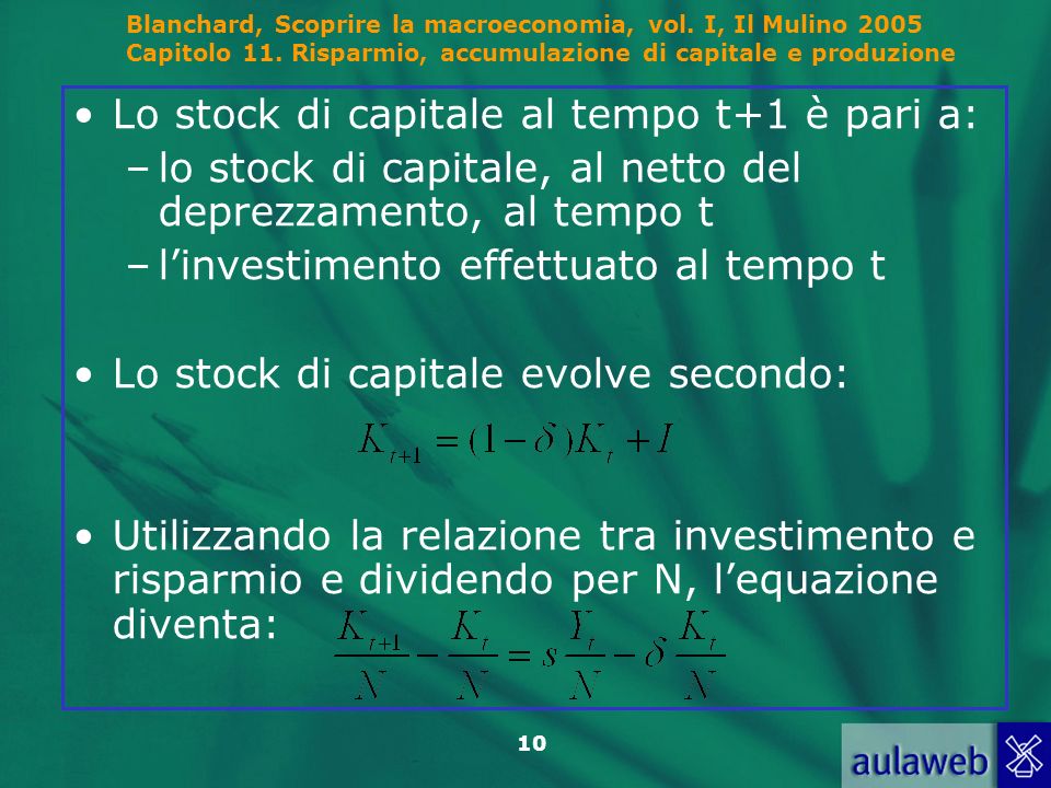 Lo stock di capitale al tempo t+1 è pari a: