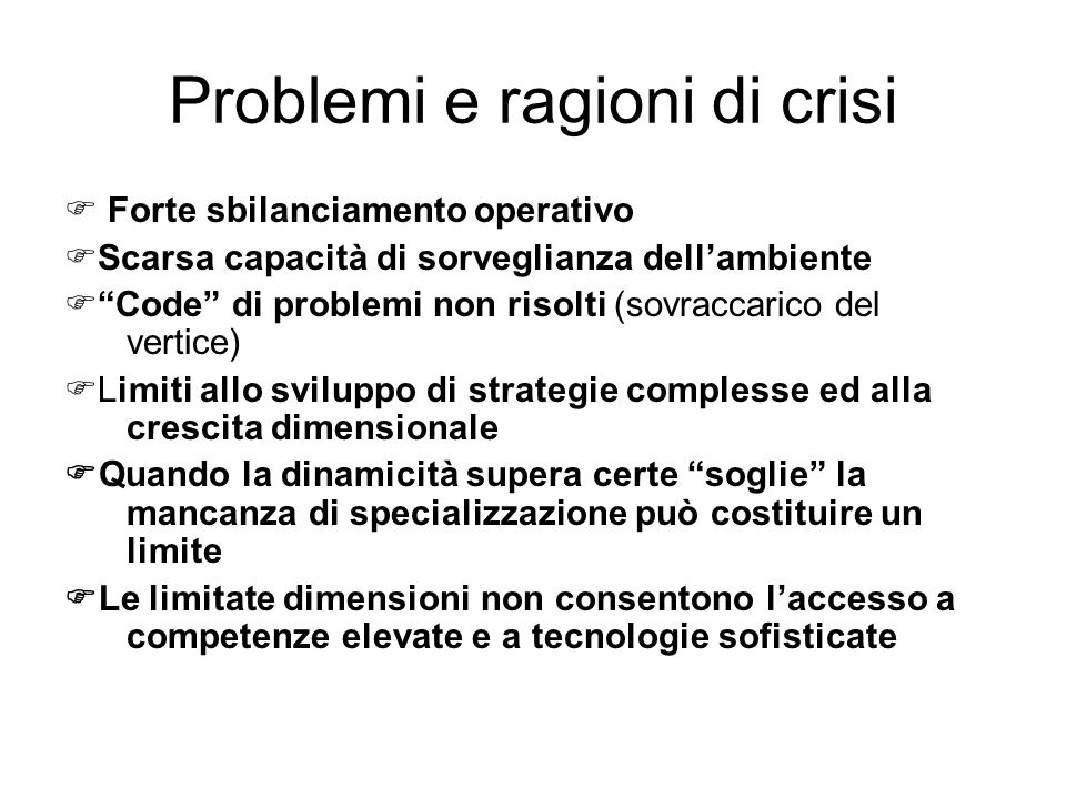 Problemi e ragioni di crisi