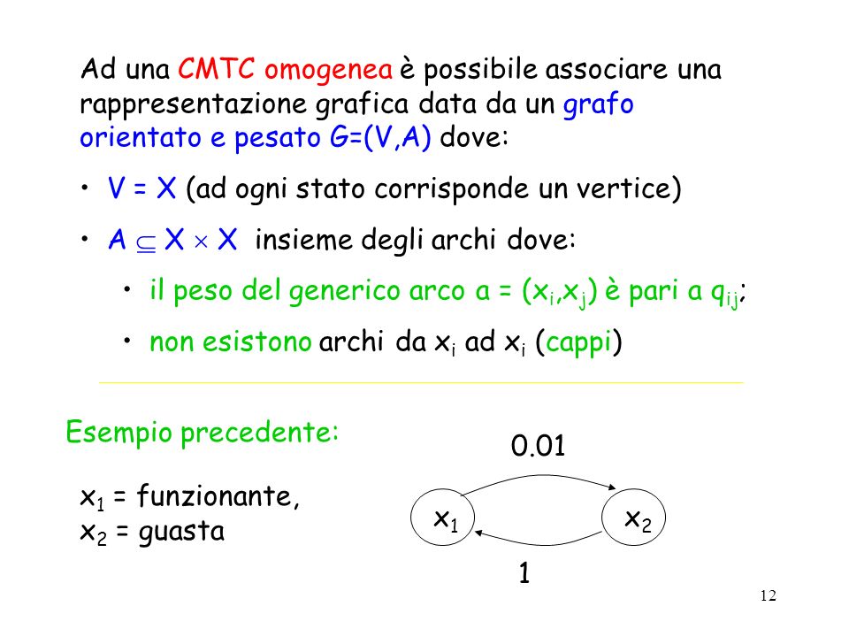 Ad una CMTC omogenea è possibile associare una rappresentazione grafica data da un grafo orientato e pesato G=(V,A) dove: