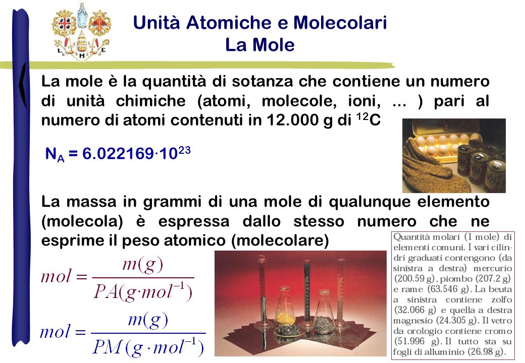 Unità Atomiche e Molecolari La Mole
