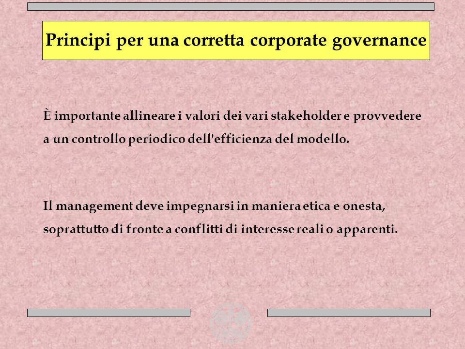 Principi per una corretta corporate governance