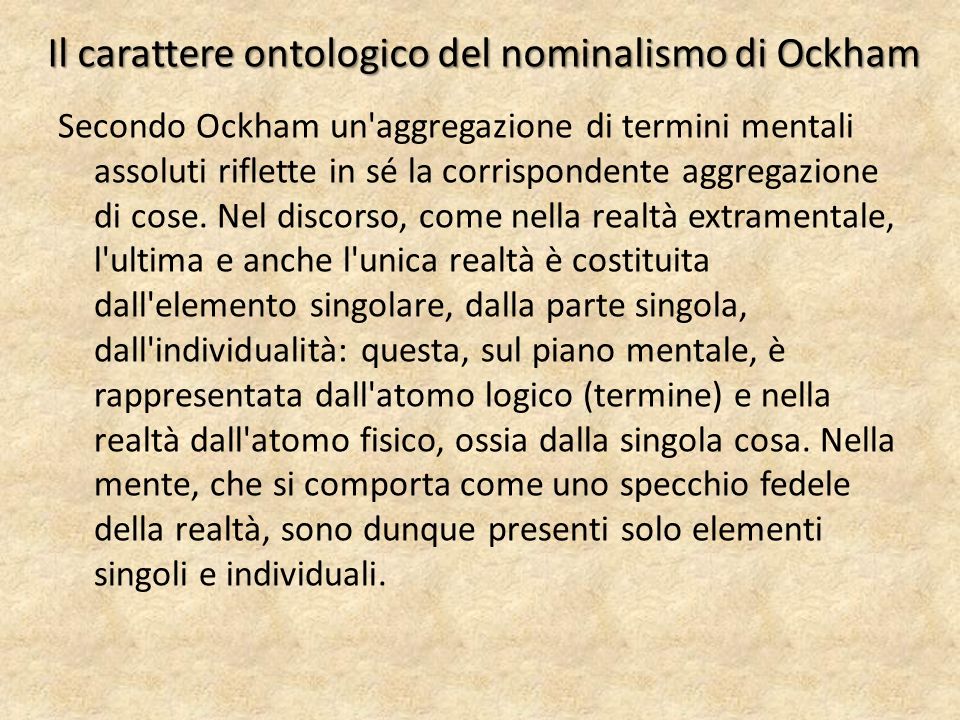 Il carattere ontologico del nominalismo di Ockham