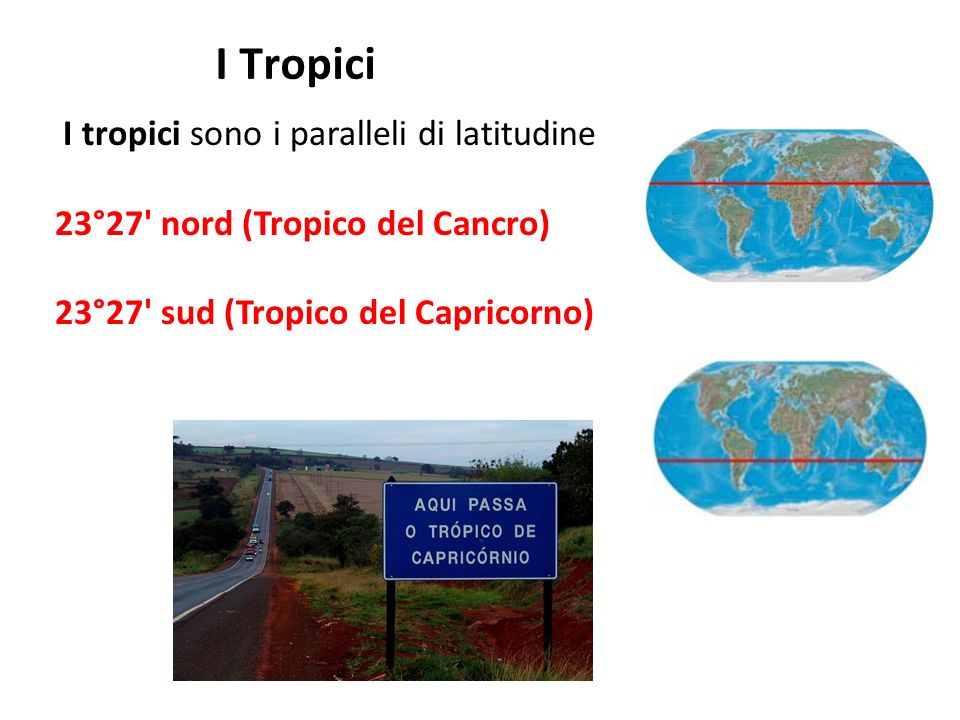 I Tropici I tropici sono i paralleli di latitudine