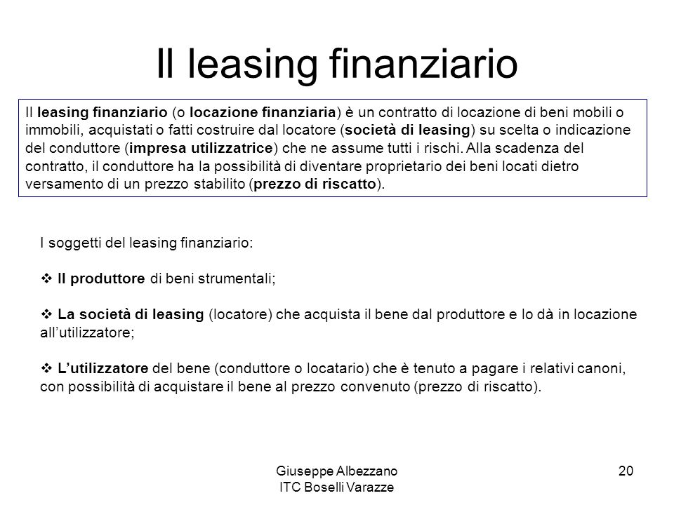 Il leasing finanziario