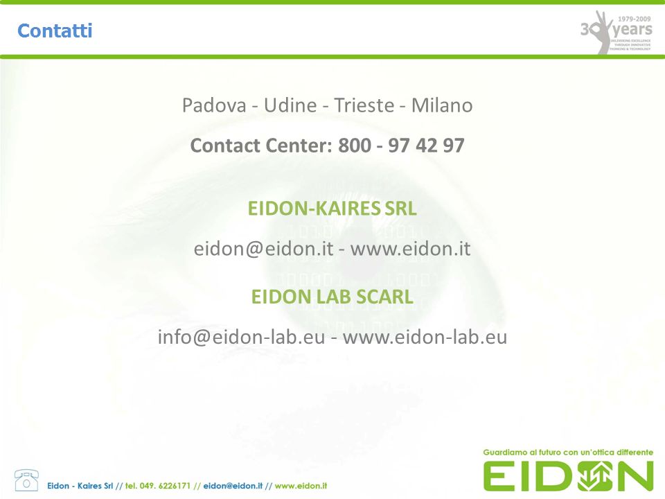 Contact Center: EIDON-KAIRES SRL EIDON LAB SCARL