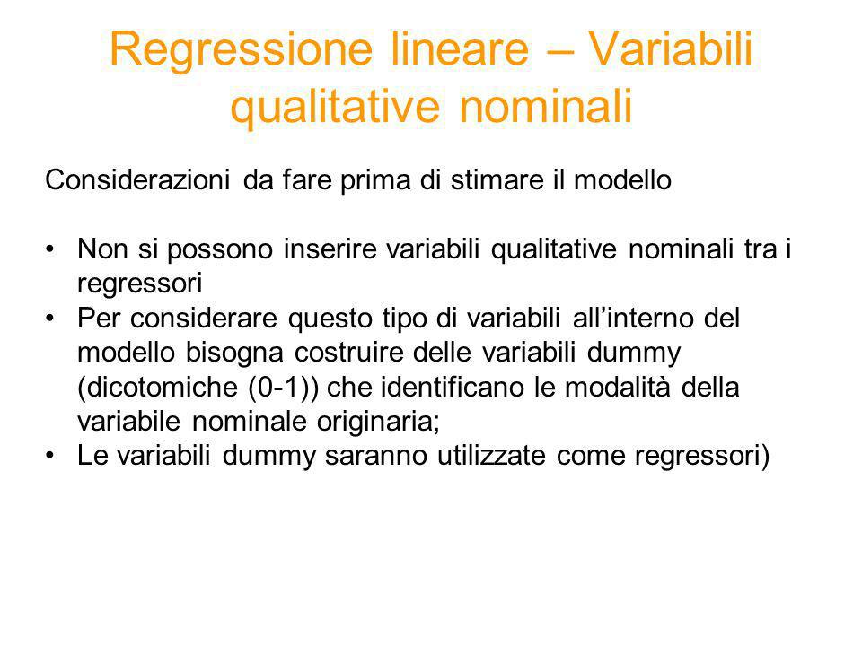 Regressione lineare – Variabili qualitative nominali