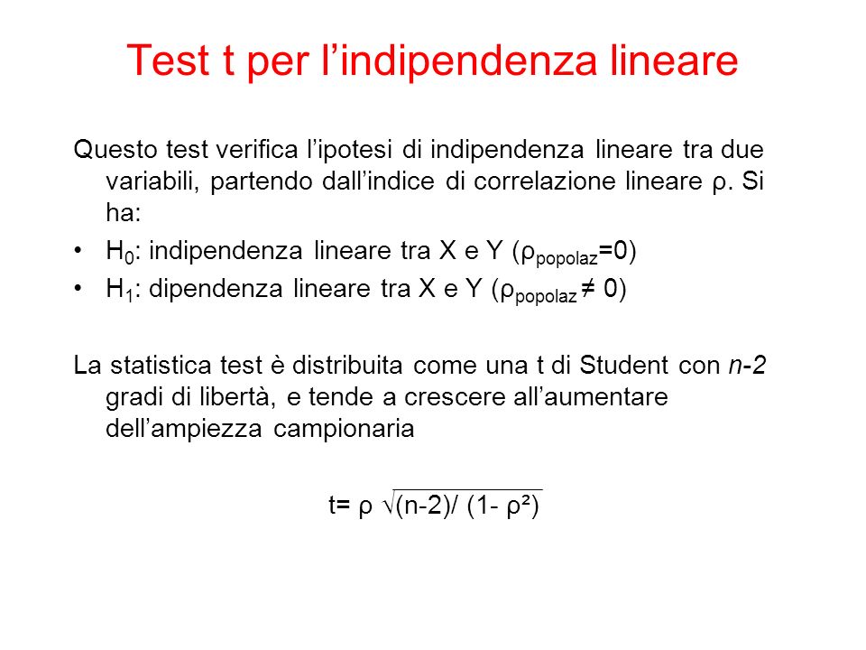 Test t per l’indipendenza lineare