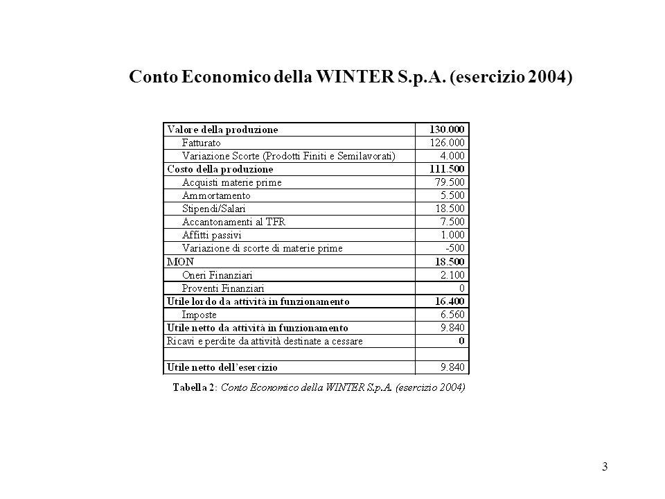 Conto Economico della WINTER S.p.A. (esercizio 2004)
