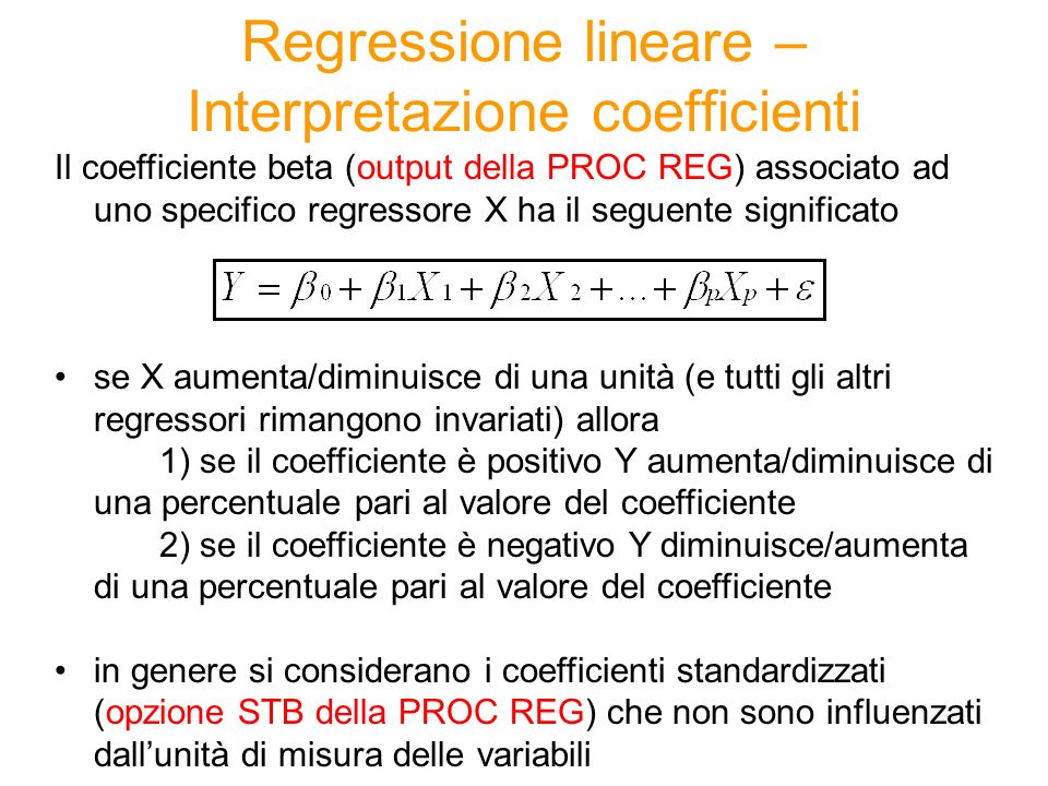 Regressione lineare – Interpretazione coefficienti