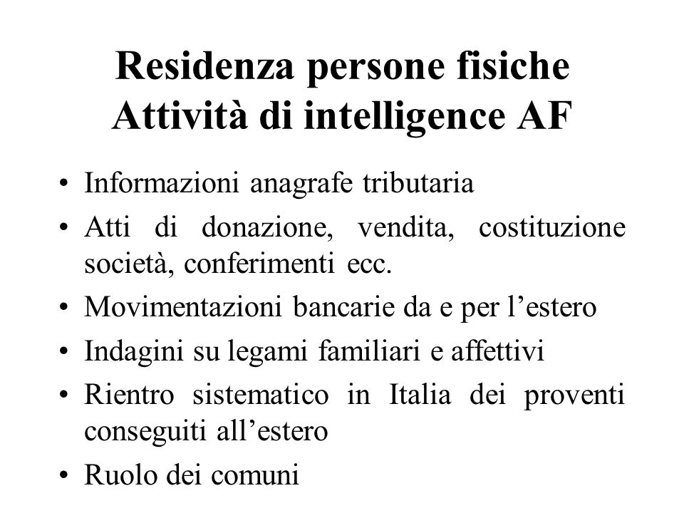 Residenza persone fisiche Attività di intelligence AF