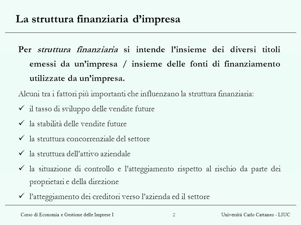 La struttura finanziaria d’impresa