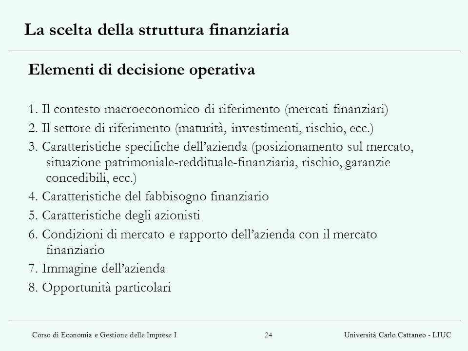 La scelta della struttura finanziaria