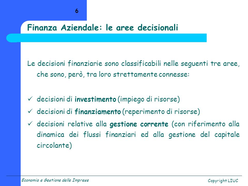 Finanza Aziendale: le aree decisionali