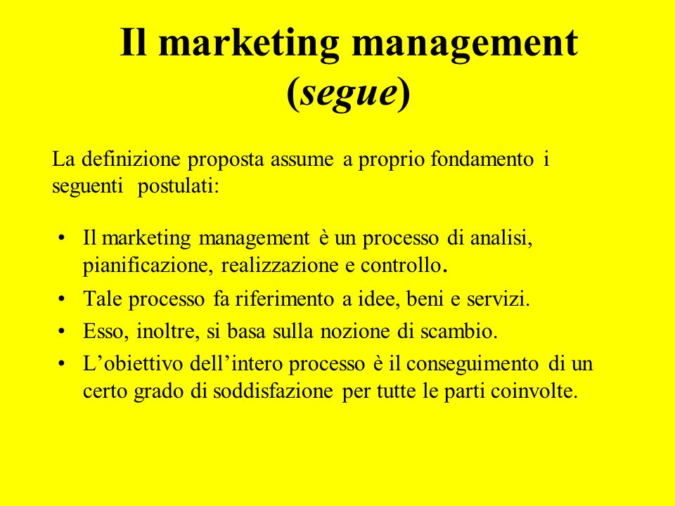 Il marketing management (segue)