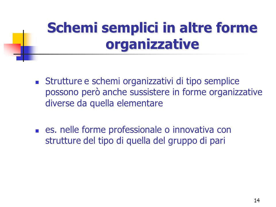 Schemi semplici in altre forme organizzative
