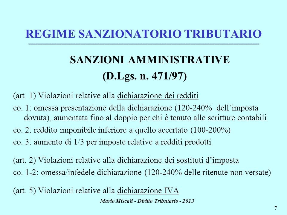 SANZIONI AMMINISTRATIVE Mario Miscali - Diritto Tributario