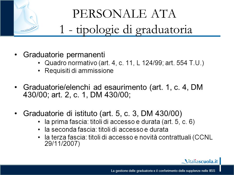 PERSONALE ATA 1 - tipologie di graduatoria