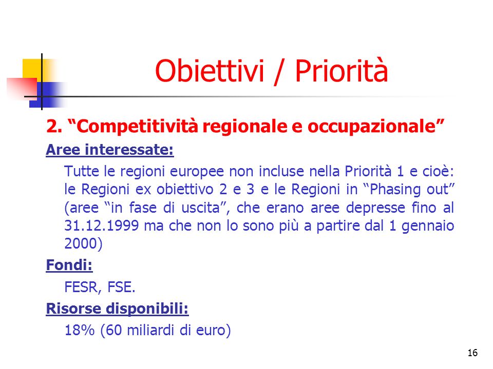 Obiettivi / Priorità 2. Competitività regionale e occupazionale
