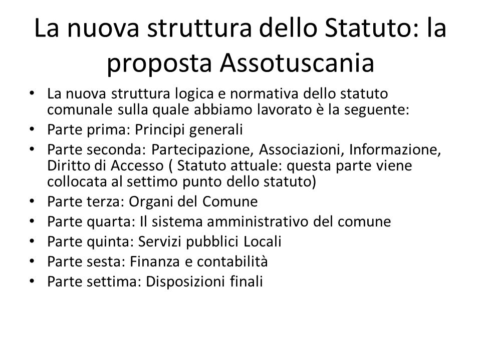 La nuova struttura dello Statuto: la proposta Assotuscania