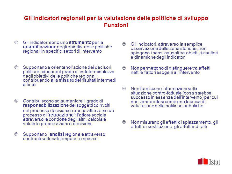 Gli indicatori regionali per la valutazione delle politiche di sviluppo Funzioni