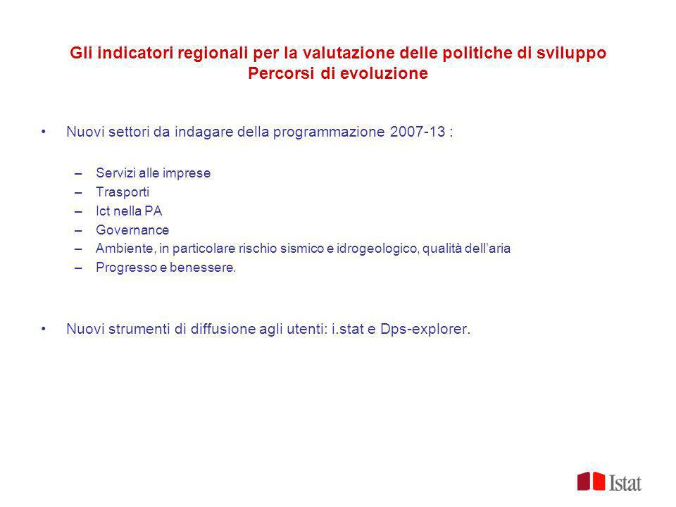 Gli indicatori regionali per la valutazione delle politiche di sviluppo Percorsi di evoluzione