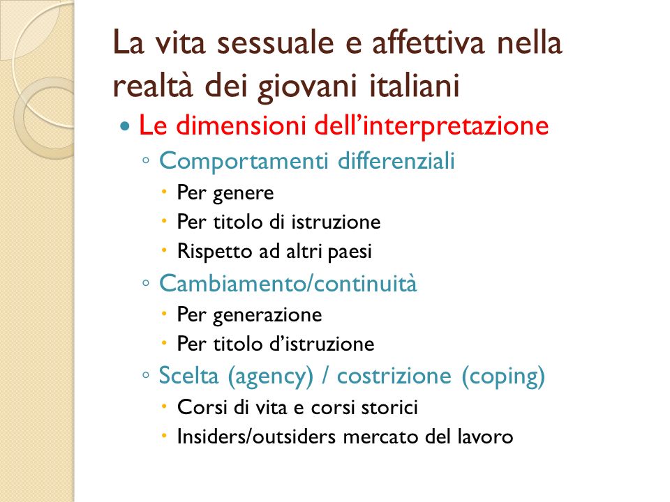 La vita sessuale e affettiva nella realtà dei giovani italiani