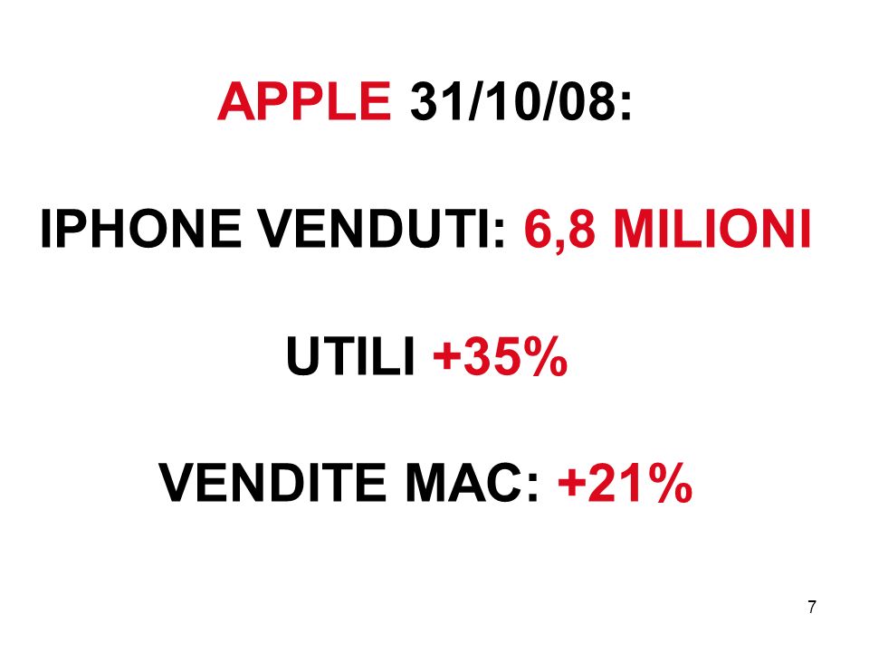 APPLE 31/10/08: IPHONE VENDUTI: 6,8 MILIONI UTILI +35% VENDITE MAC: +21%