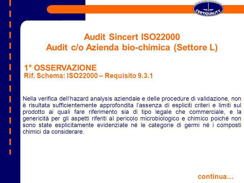 Audit c/o Azienda bio-chimica (Settore L)