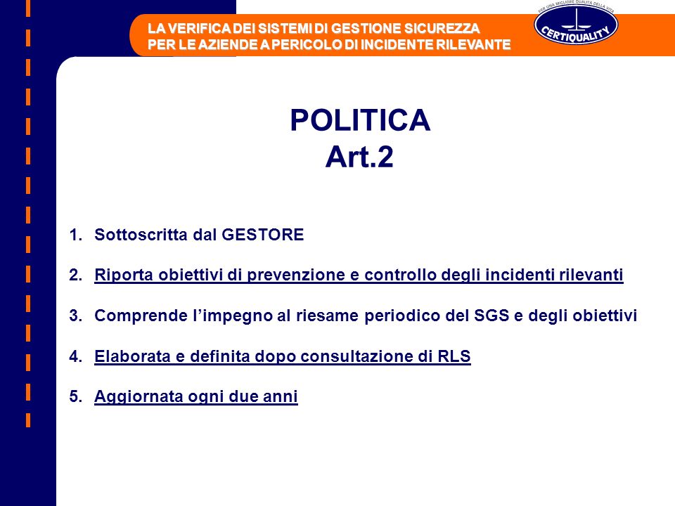 POLITICA Art.2 Sottoscritta dal GESTORE